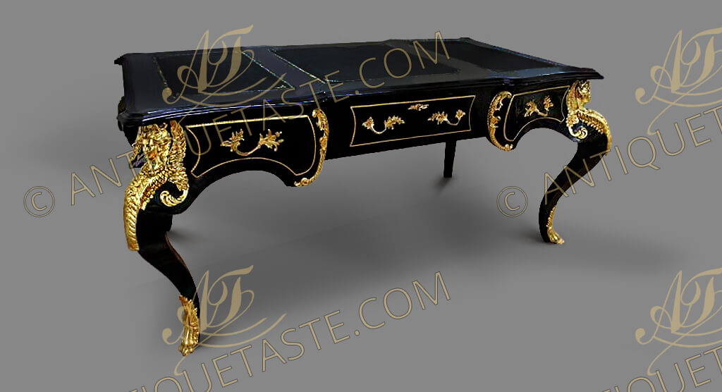 French Louis XV style ormolu-mounted black color partner bureau plat on the manner of Andre Charles Boulle